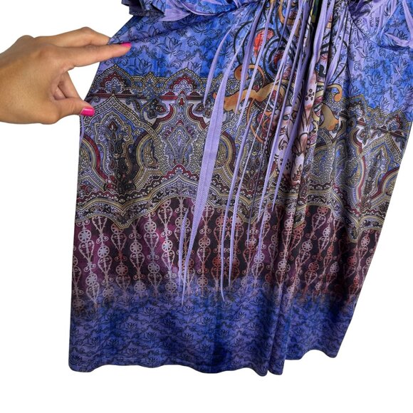 VTG Y2K Apt.‎ 9 Purple Paisley Kaleidescope BabyDoll Dress Metal Bull Ring Sz M - Picture 7 of 11